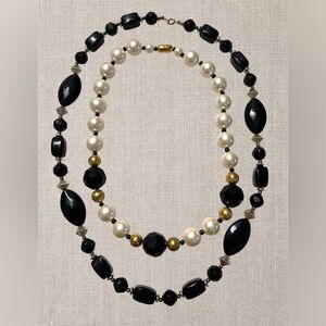 Vintage Black and Cream Beaded Necklace Set